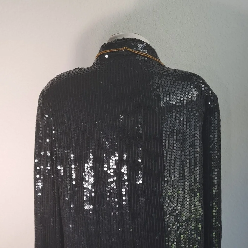Ivana Trump Vintage Black Sequin Jacket Blazer Size XL Gold Trim Evening Bling - Picture 5 of 14